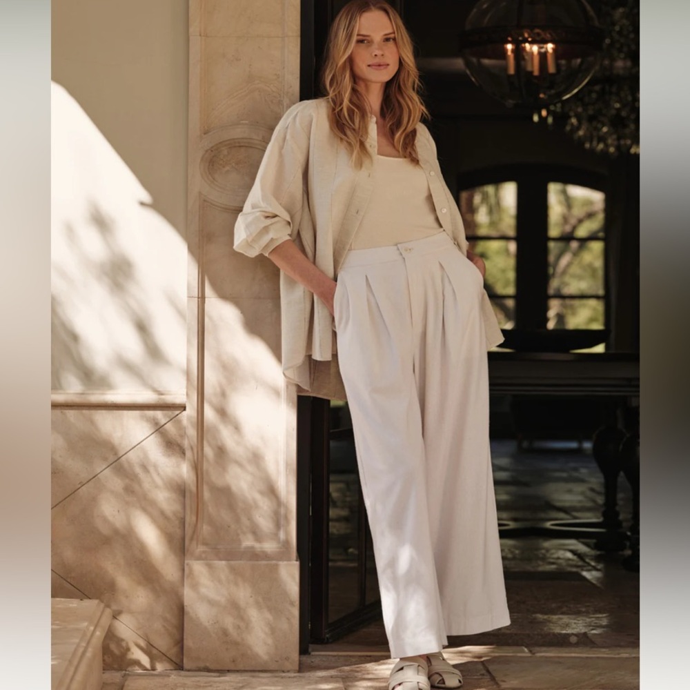 Jenni Kayne Relaxed Trouser Pant Womens Sz 8 Ivory Raw Silk Wide Leg